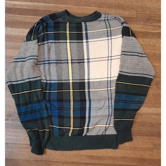 VTG Nautica Sz Large Grandpa Academia Professor Preppie Plaid Slouchy Sweater - Picture 1 of 8